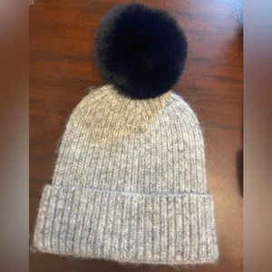 Anthropologie Grey Knit PomPom Beanie